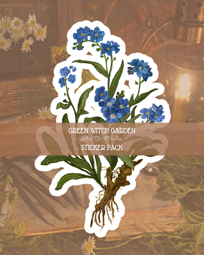Green Witch Garden Sticker Pack | Vinyl Stickers | Waterproof Glossy Finish