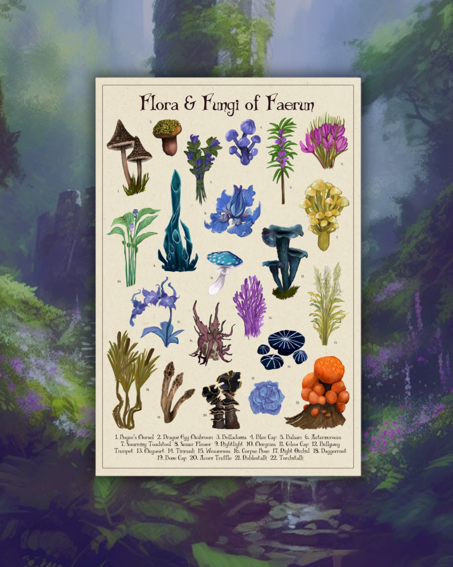 Flora & Fungi of Faerun | Botanical Fan Art Illustration | Art Print